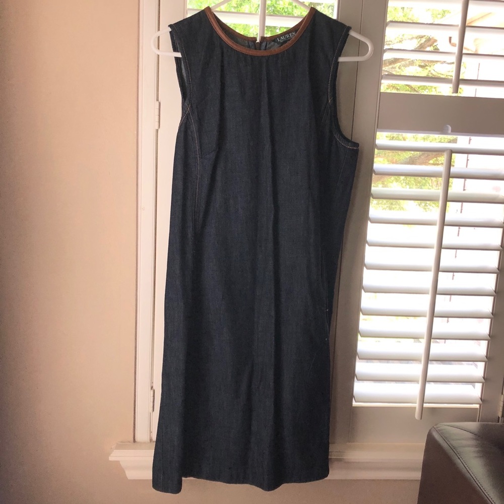 LAUREN RALPH LAUREN Jean Leather Dress Sleeveless